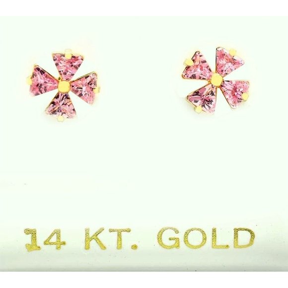 Pink Sapphire Four Leaf Clover Earrings with Beaded Edges Pink Sapphires Leaf Clover Stud Earrings 14K Gold